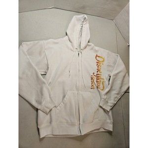 Disneyland Resort Hanes Medium White Hoodie Sweatshirt Zip Kangaroo Pocket